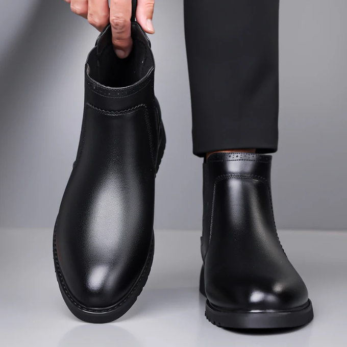 Polished Leather Chelsea Boots with Rubber Sole
