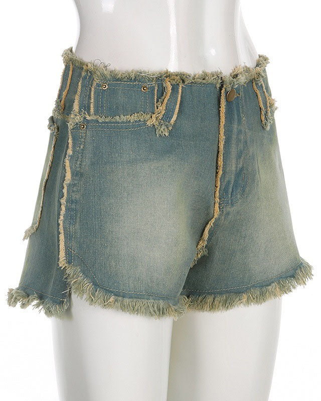Modern Frayed Denim Shorts Women