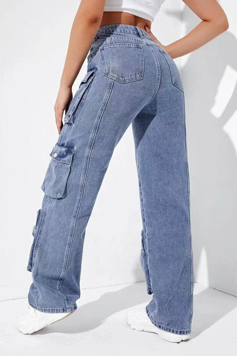 Multi-Pocket Denim Cargo Trousers