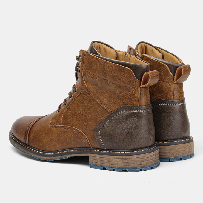 Cowhide Leather Boots with Side Zipper