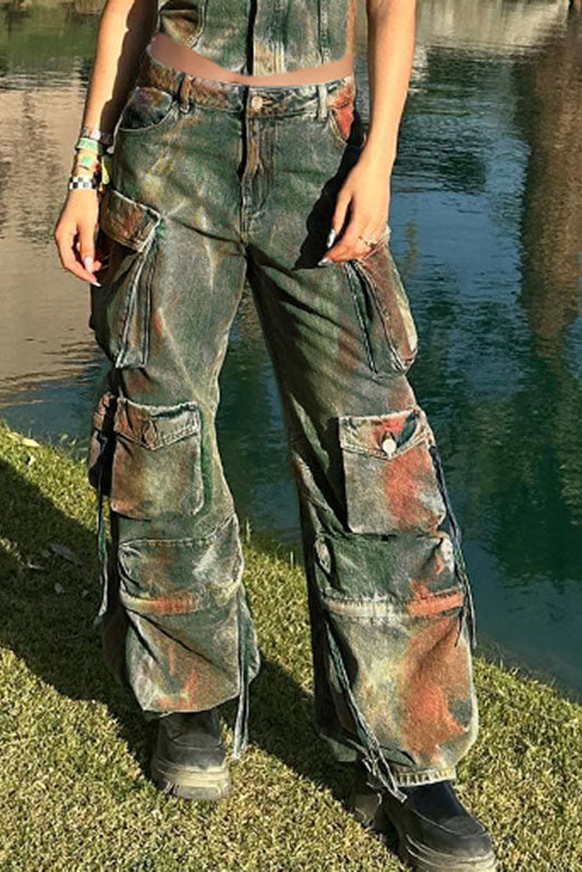 Trendy Contrast Denim Trousers