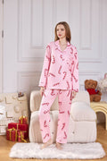 Coordinated Pink Candy Cane Print Satin Long PJ Set
