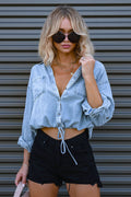 Modern Denim Pocket Front Tie Shirt