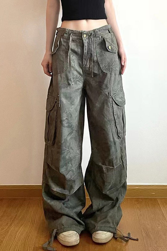 Slimming Camouflage Cargo Denim Trousers