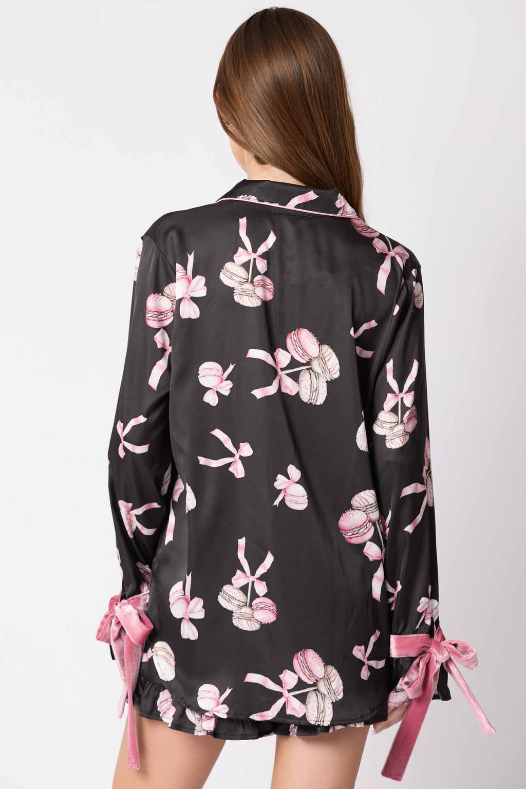 Coordinated Pajama Set Bow Cuffs