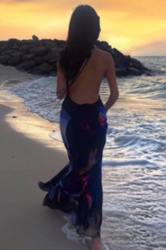 Art Print Halter Maxi-Length Dress