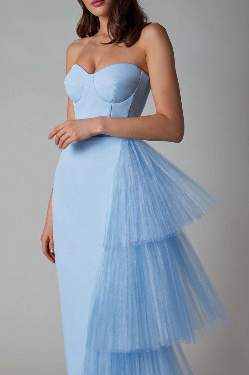 Niche French Fitted Strapless Evening Maxi-Length Dress