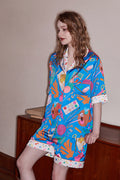 Stationery Print Relaxed Short-Sleeve Loungewear Set - Blue
