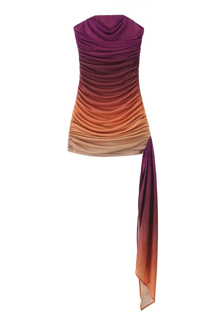 Gradient Dream-Strapless Mesh Fitted Dress