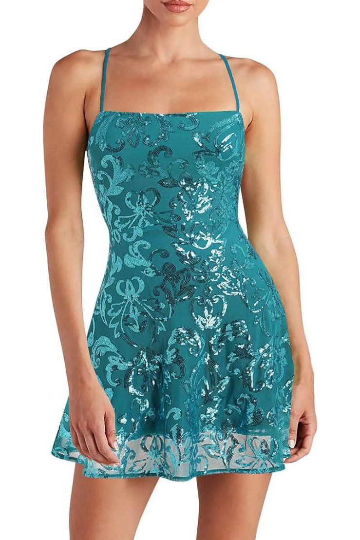 Sleeveless Sequined Strap Mini-Length Dress