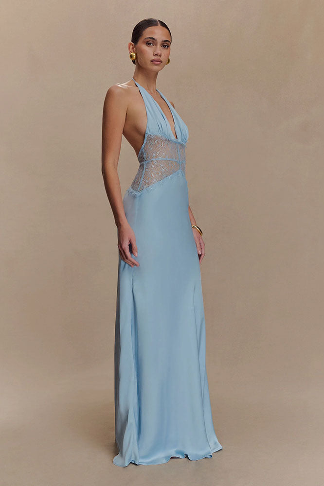 Halter Patchwork Open-Back Sexy Maxi-Length Dress
