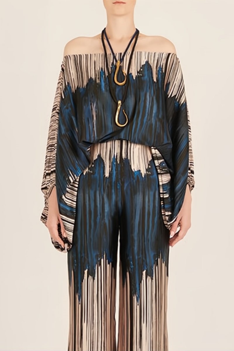 Coordinated Abstract Waves Two-Piece Set - Blue-Brown