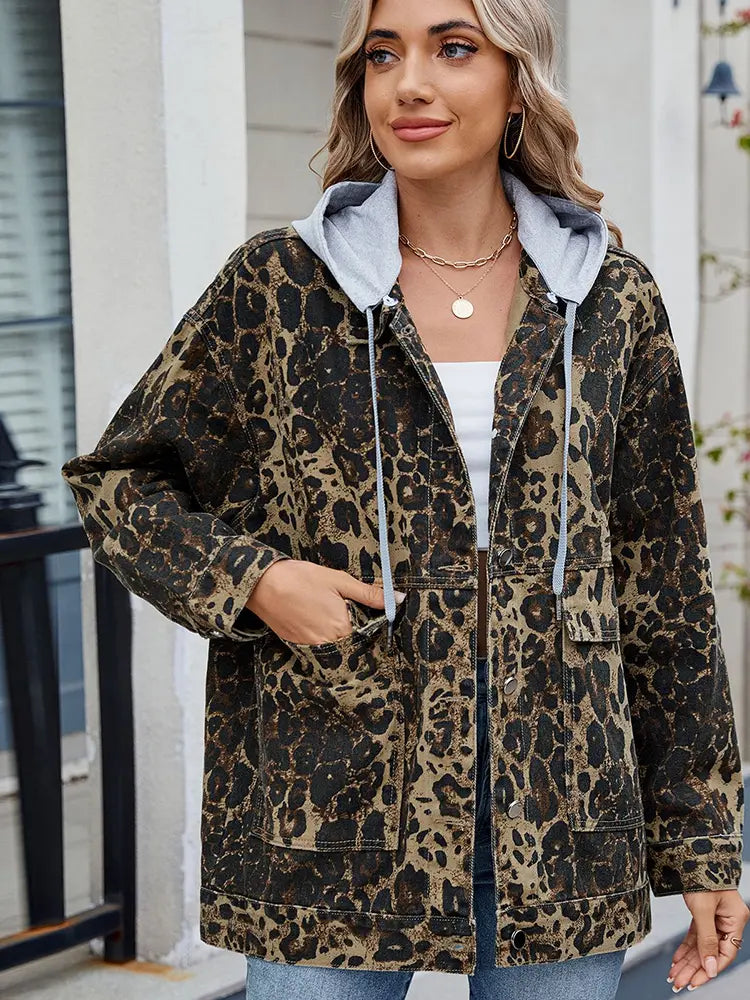Oversized Denim Jacket with Button Closure and Pockets