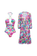 Cut-Out One Piece Swimwear Set with Cover Up