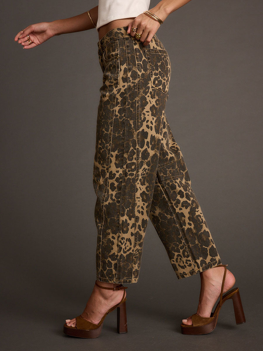 Modern Retro Western Leopard Barrel Jeans