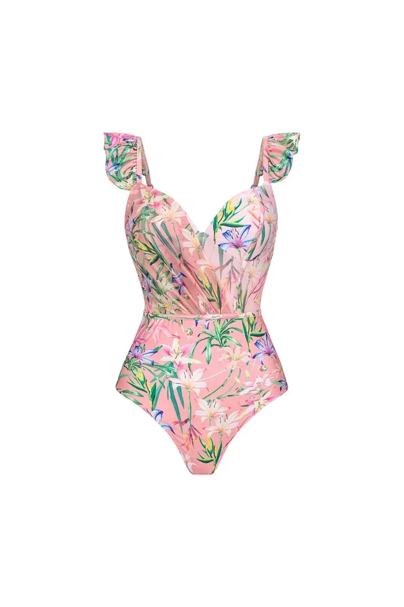 Mesh Patchwork Patterned Swimwear Set