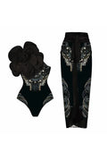Flower Print One-Piece With 3D Black Flower