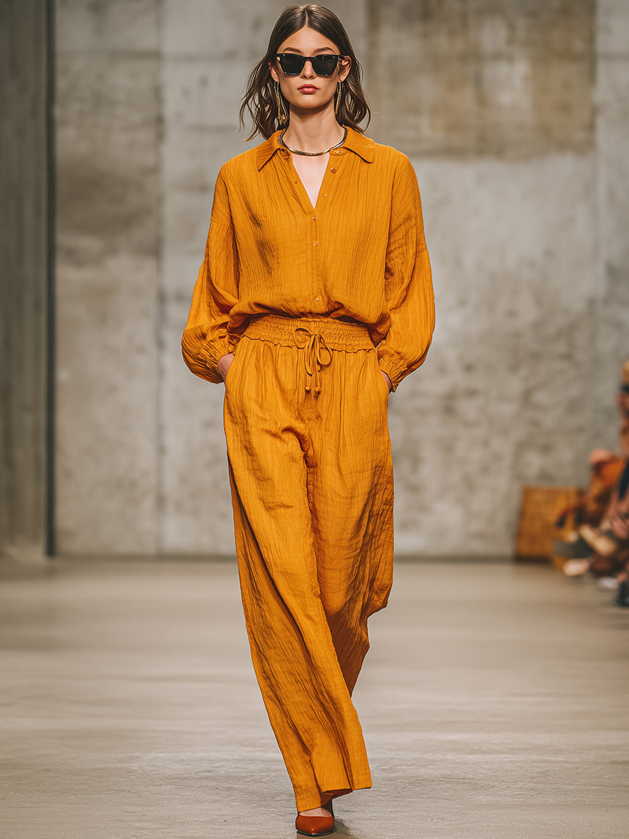 Relaxed Retro Orange Shirt And Trousers Set