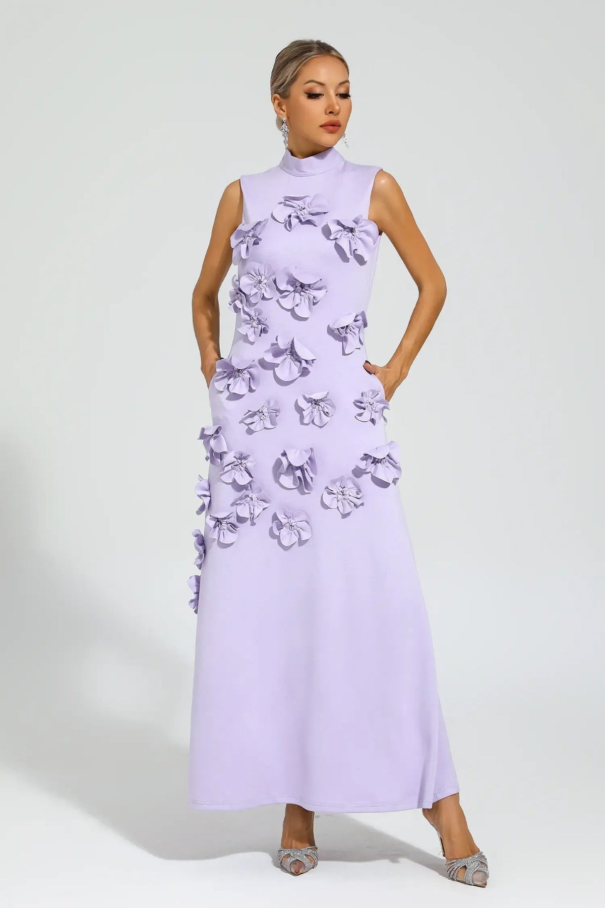 Ethel Flower Embellished Sleeveless Maxi-Length Dress