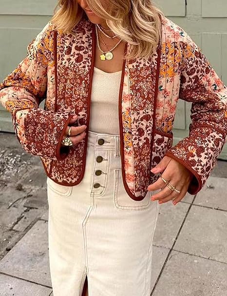 Jacket with Patchwork, Drop Shoulders and Print