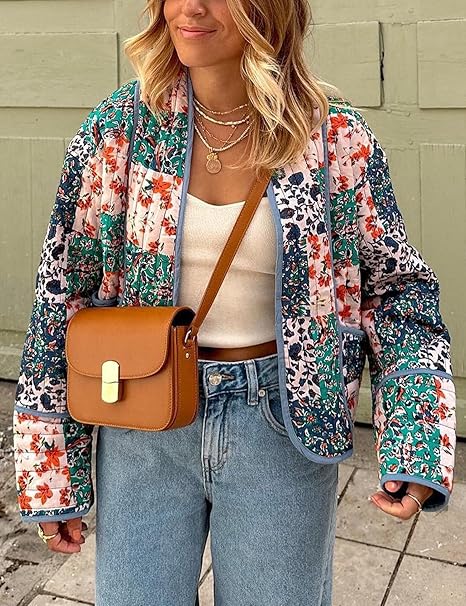 Jacket with Patchwork, Drop Shoulders and Print