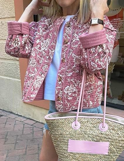 Quilted Jacket with Fitted Cut, Floral Print and Button Closure