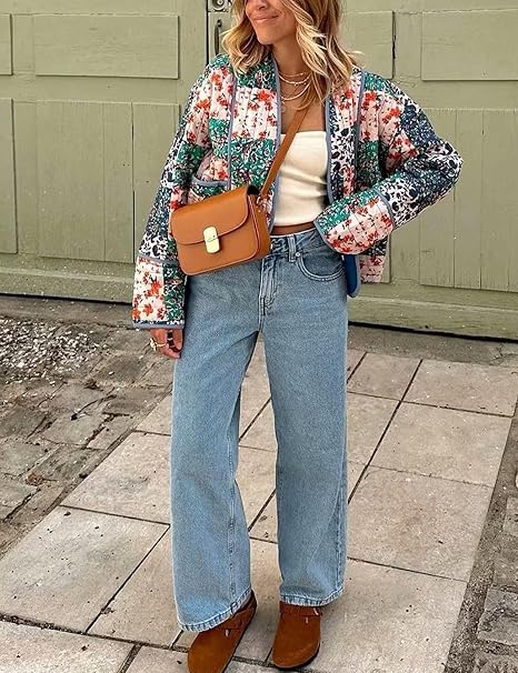 Jacket with Patchwork, Drop Shoulders and Print