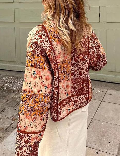 Jacket with Patchwork, Drop Shoulders and Print