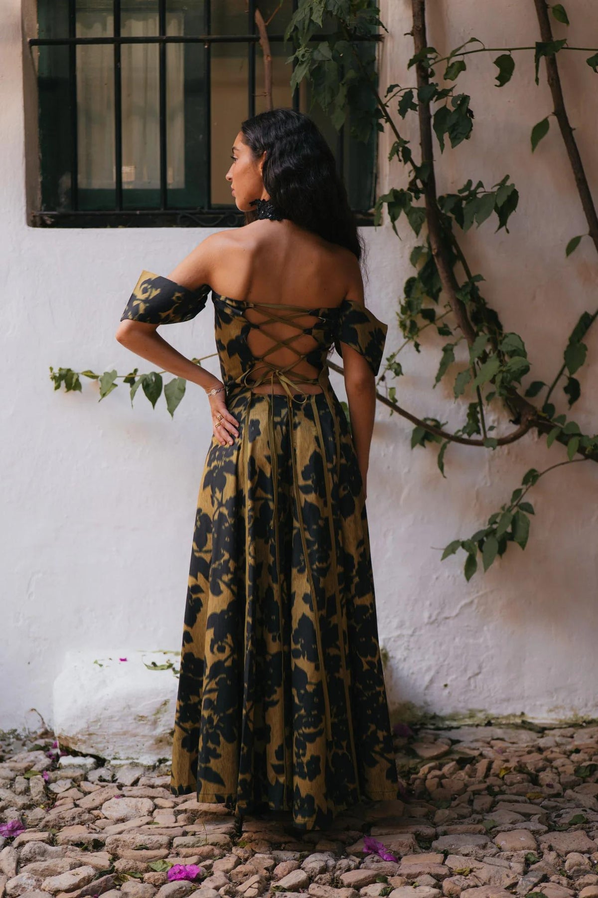 Retro Print Strapless Maxi-Length Dress