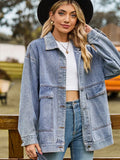 Oversized Denim Jacket with Button Closure and Pockets