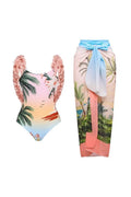 Coconut Tree Print Applique One-Piece Swimwear