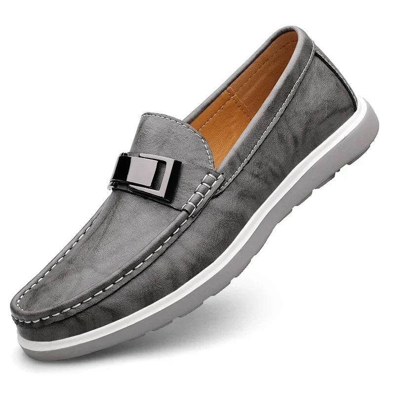 Leather Loafers with Distressed Finish