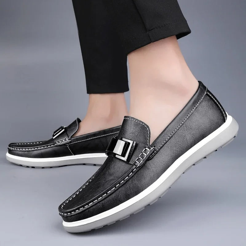 Leather Loafers with Distressed Finish