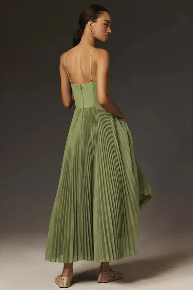 Bustier Pleated Tulle Fit & Flare Midi-Length Dress