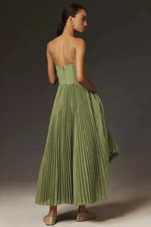 Bustier Pleated Tulle Fit & Flare Midi-Length Dress