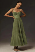 Bustier Pleated Tulle Fit & Flare Midi-Length Dress