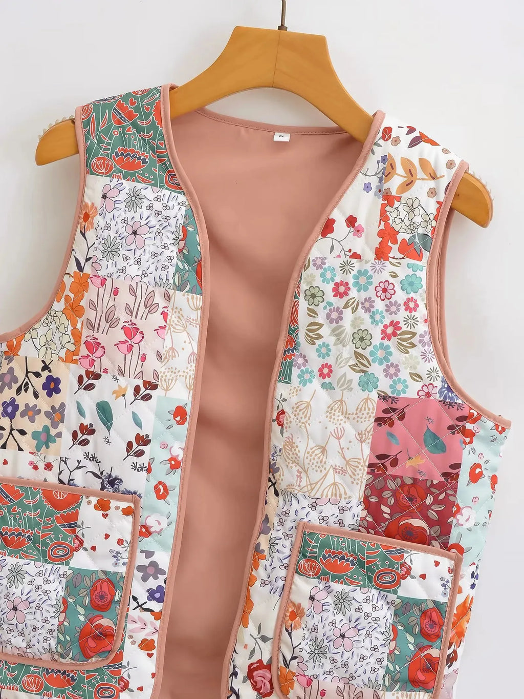 Vest with Floral Print and Patchwork