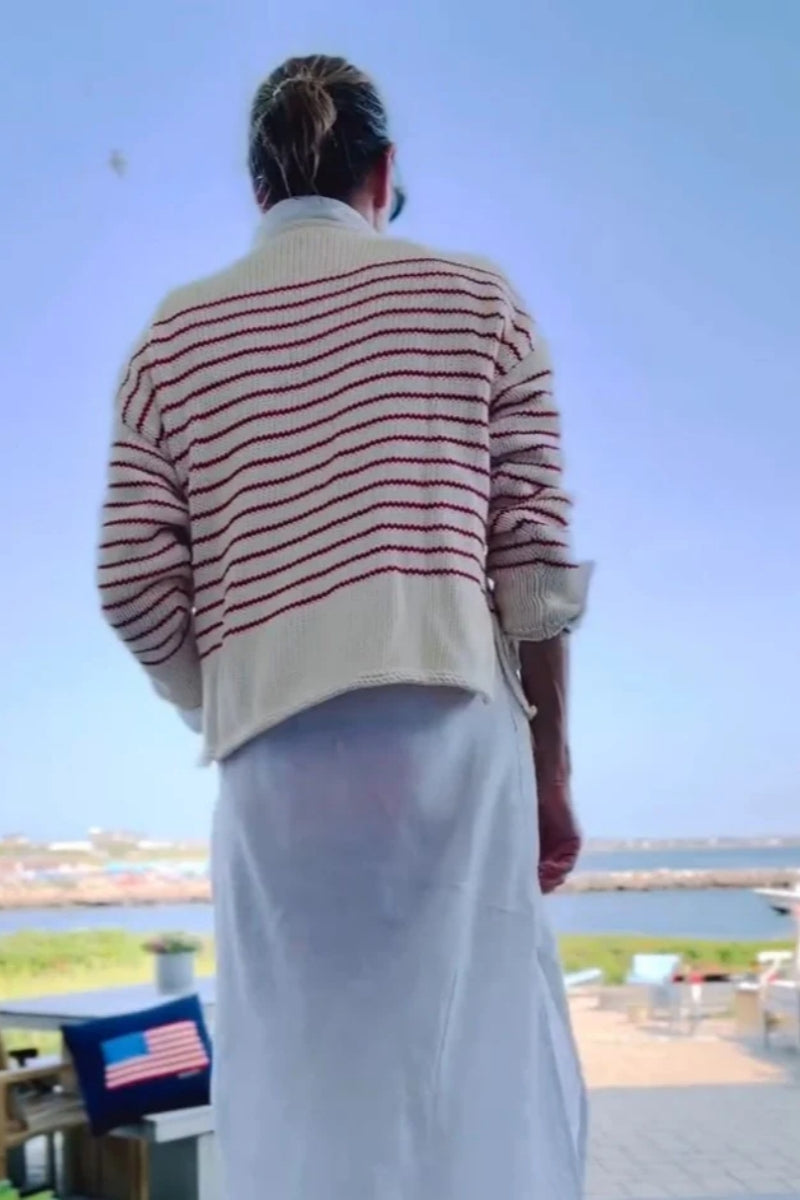 Cream & Red Striped Lobster Graphic Knit Sweater