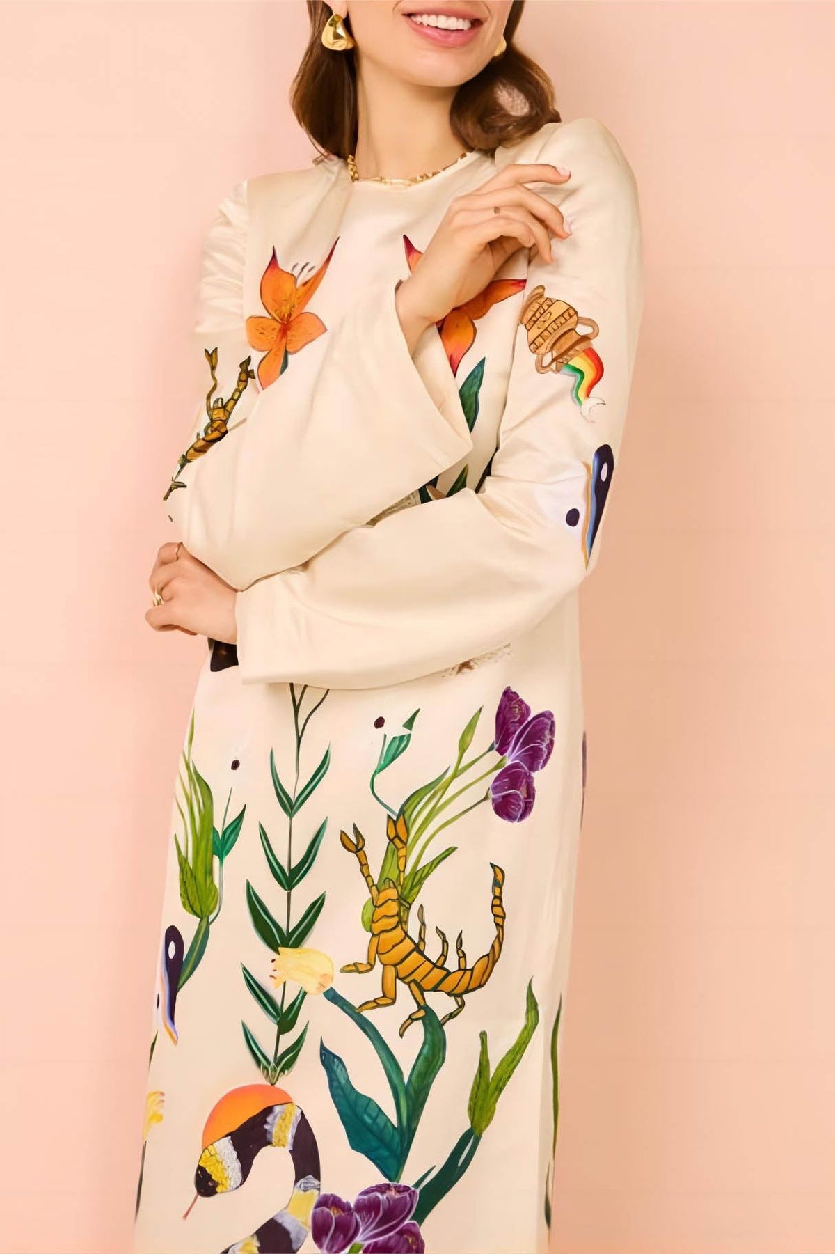 Flirtatious Print Open-Back Dress