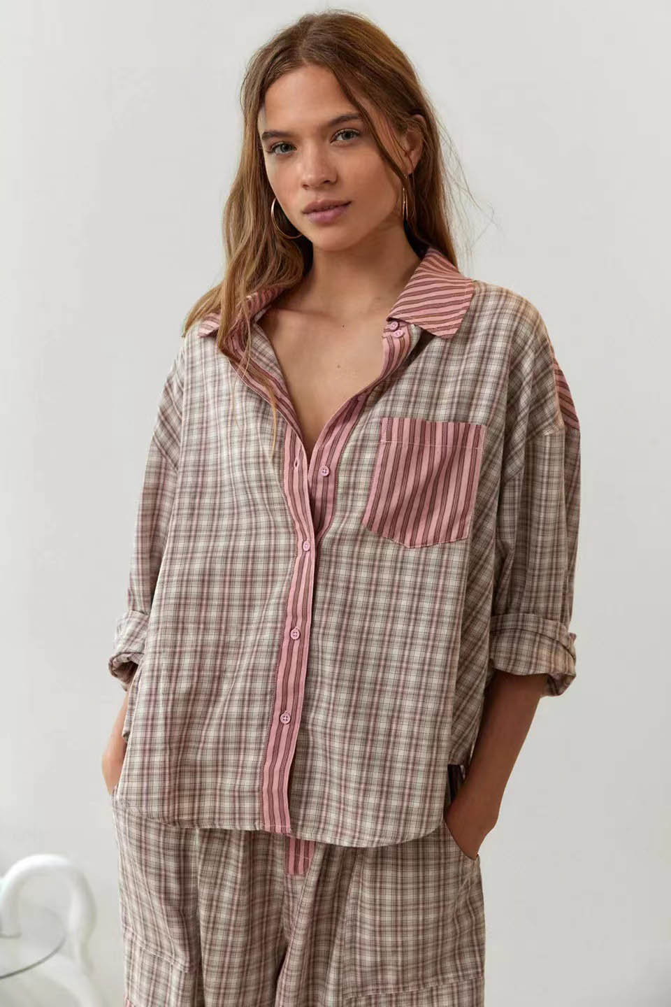 Coordinated Sky Blue Loose Splice Pajama Set