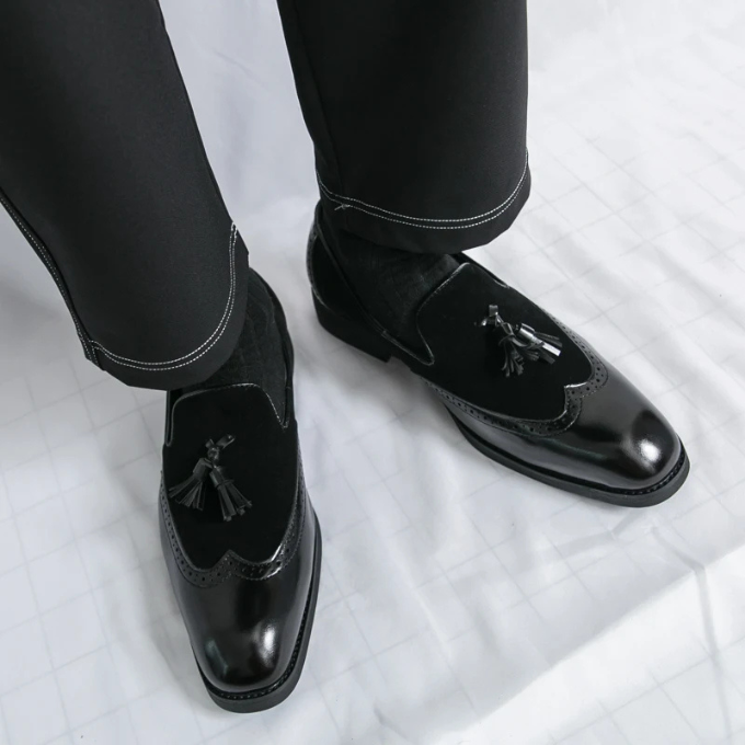 Polished Leather Loafers with Brogue Detailing