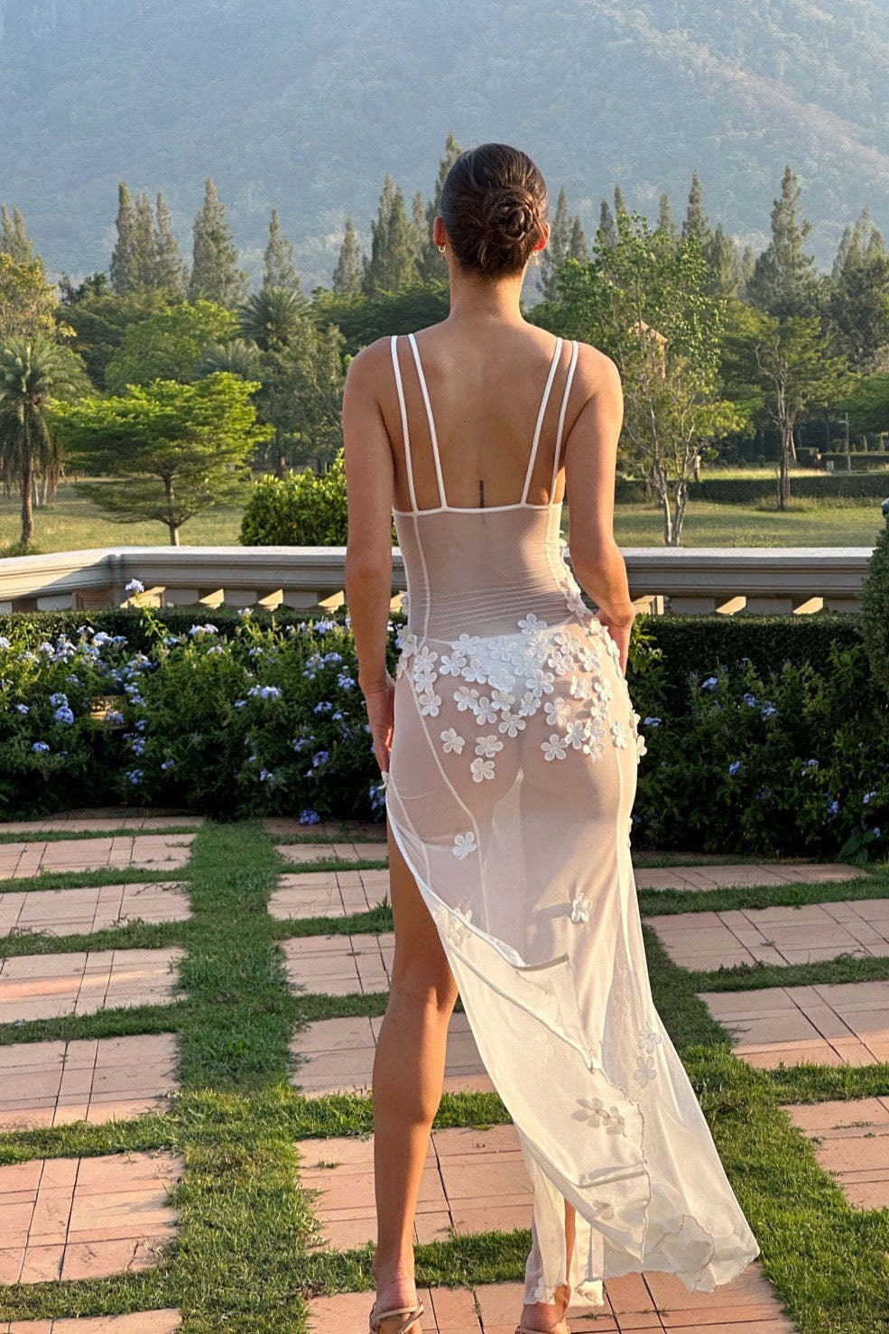 Soft Allure Tulle 3D Flower Spaghetti Dress