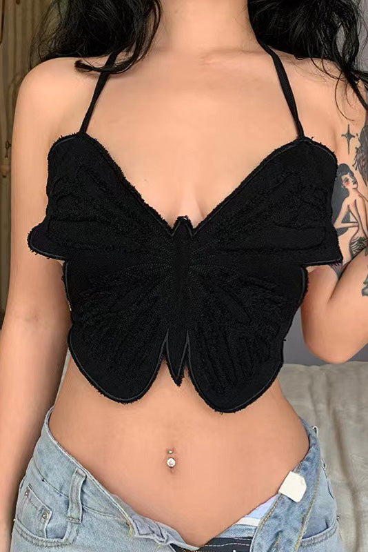 Modern Butterfly Halter Crop Top