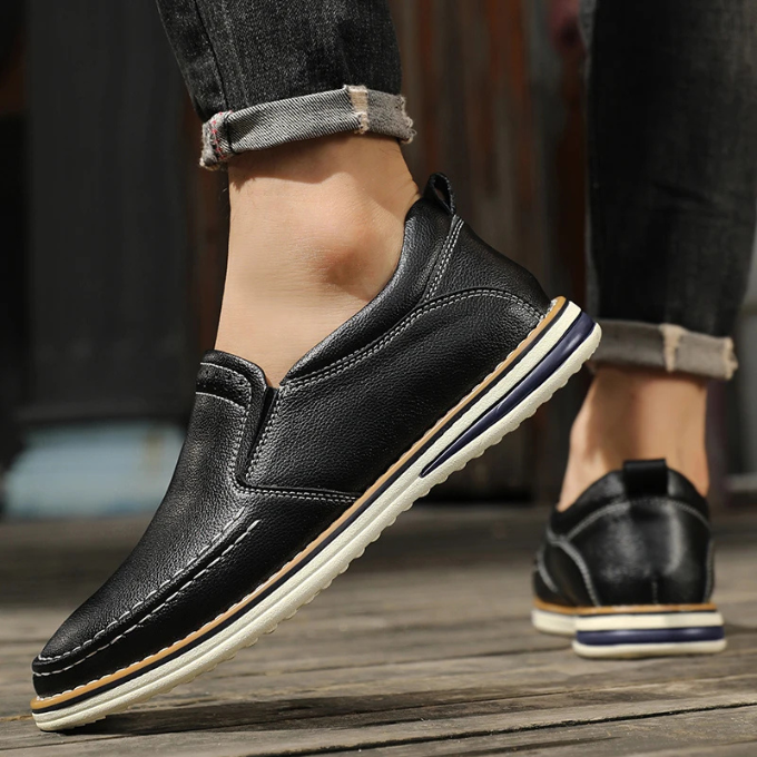 Pebbled Leather Loafers with Moc-Toe Stitching