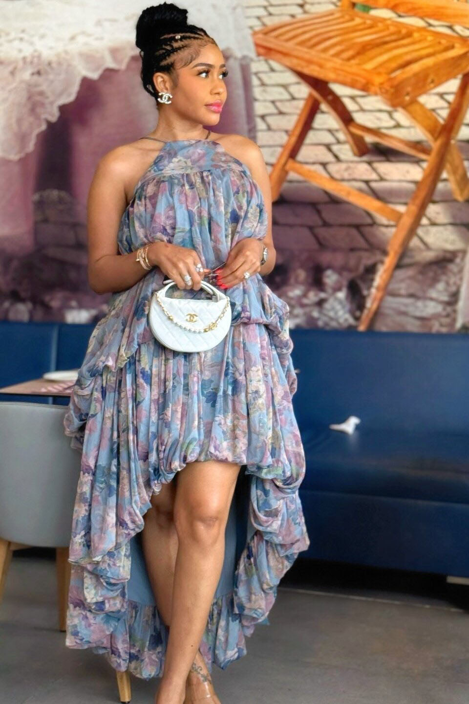 Halter Neck Ruffled Flower Dress