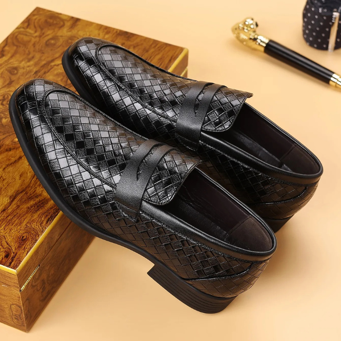 Polished Leather Loafers with Embossed Texture