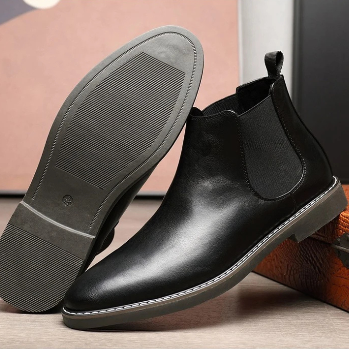 Smooth Leather Chelsea Boots with Pebbled Texture