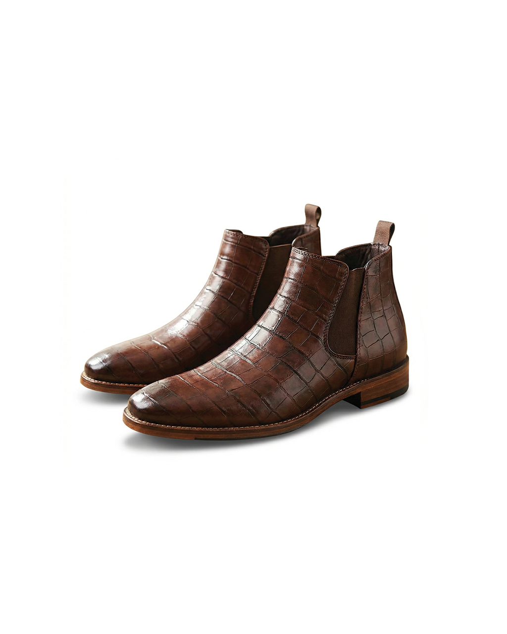 Polished Leather Chelsea Boots with Embossed Texture