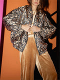 Oversized Bomber Jacket with Leopard Print