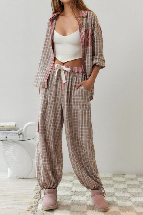 Coordinated Sky Blue Loose Splice Pajama Set